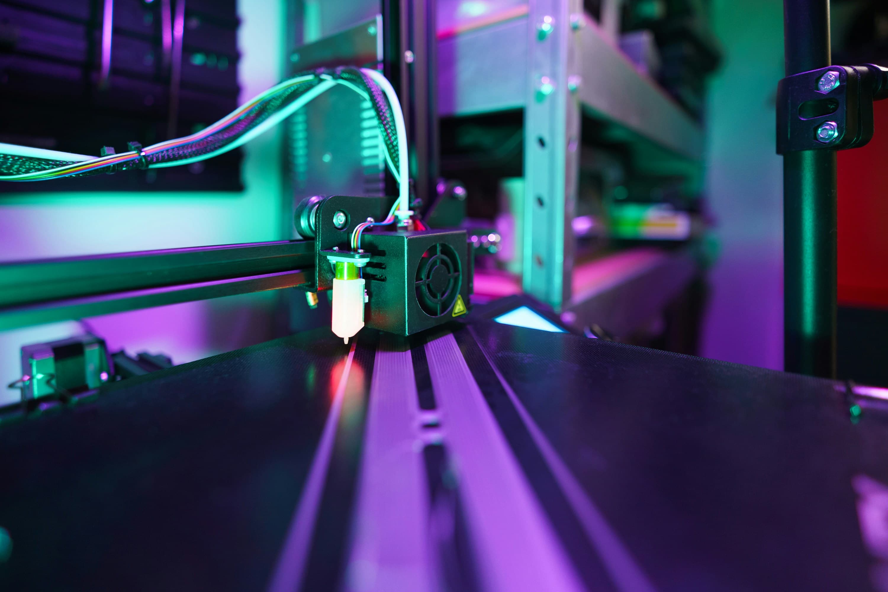 Printer head with purple and green lights