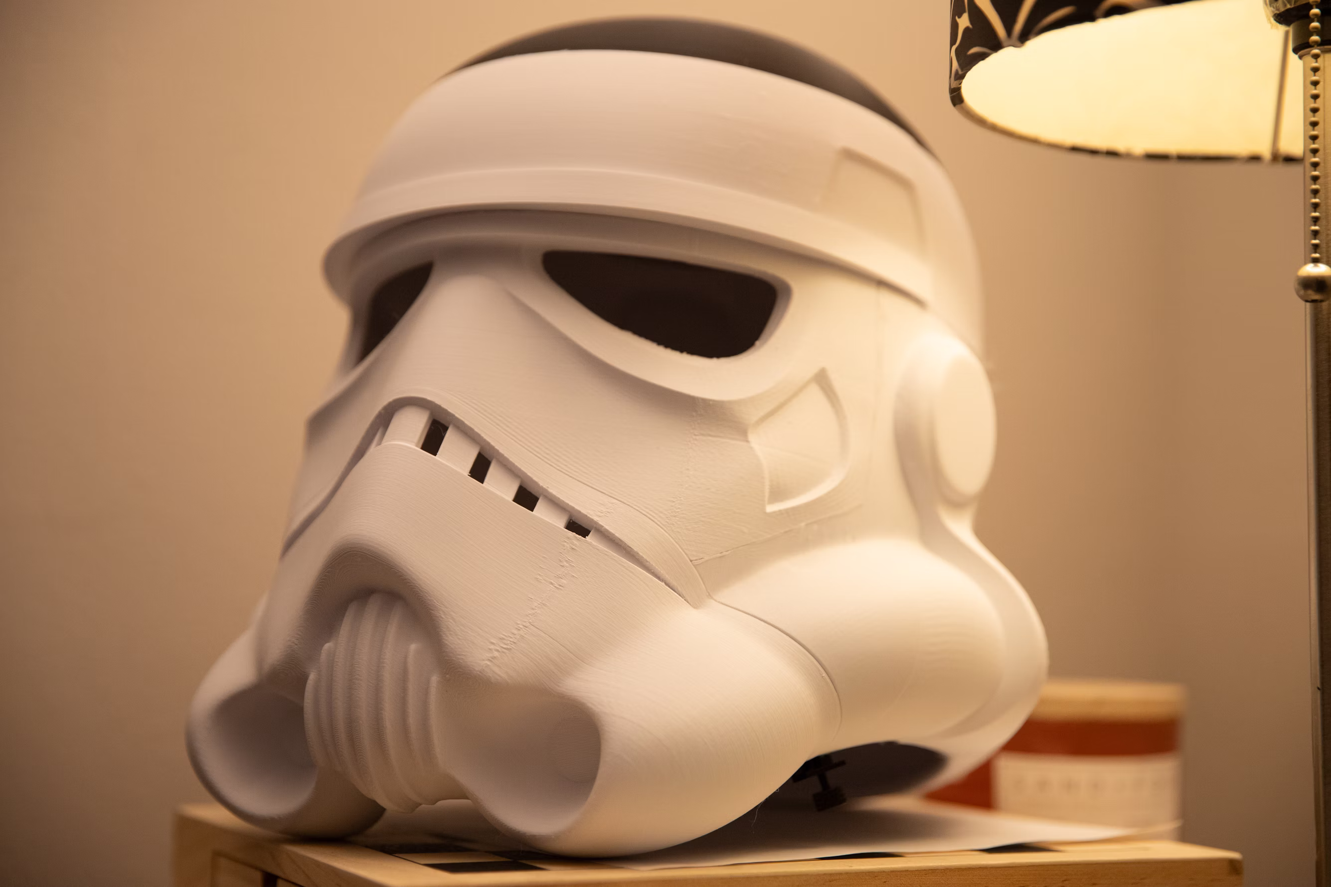 Stormtrooper helmet on shelf